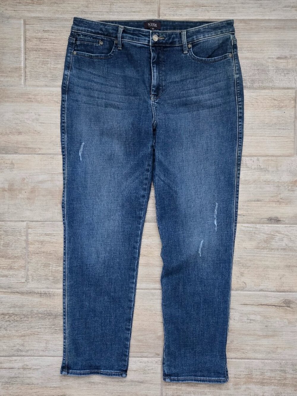 NYDJ Stella Tapered Ankle Jeans Womens Blue Lift Tuck Tech Light Distressing 12